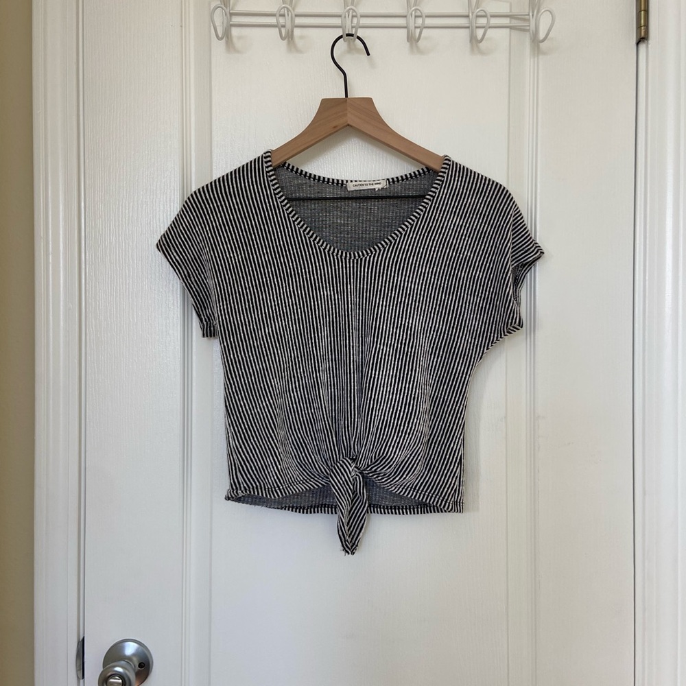 Caution To The Wind Monochrome Striped Knot Tee